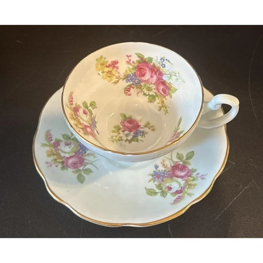 EB Foley England Bone China Tea Cup Teacup Saucer Pale Blue Floral Flowers‎ VTG